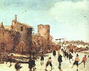 Esaias Van de Velde Skaters on the Moat by the Walls painting